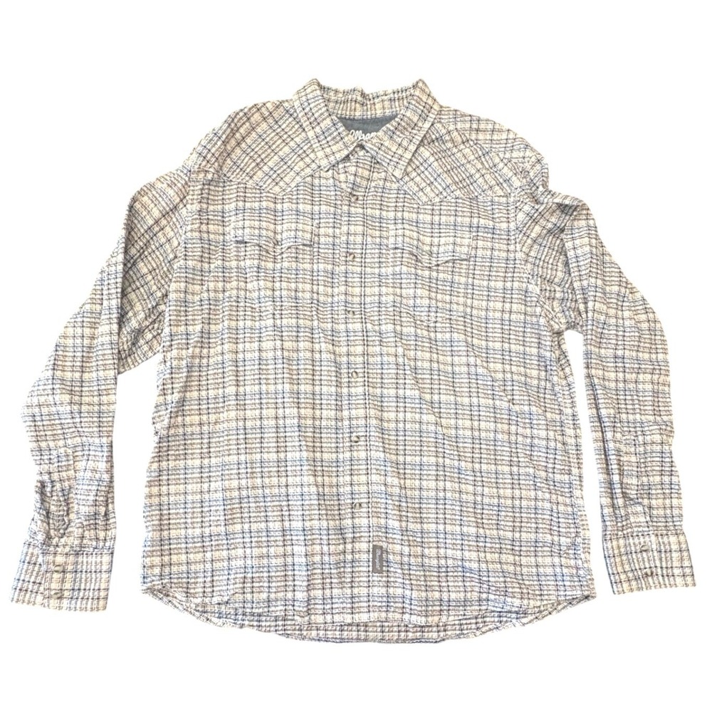 Wrangler Retro Long Sleeve Shirt Mens XXL Blue Brown Plaid Western Snap Yolk